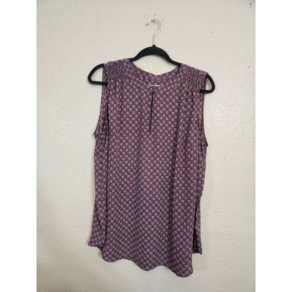 Loft Women's Multicolor Geometric Printed Keyhole Neck Sleeveless Blouse Size 16 - Picture 1 of 6